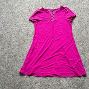Vibrant Pink Short Sleeve Dress with Gold Detail